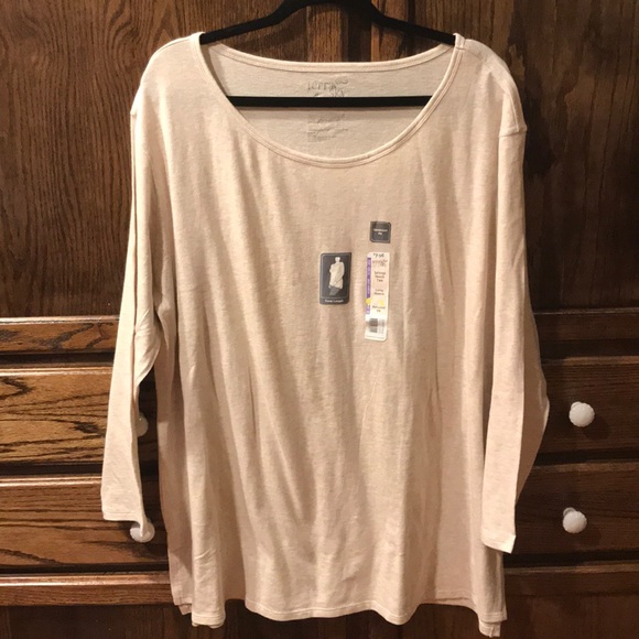 Terra /& Sky 3X 24W-26W Generous Fit Cream Long Sleeve Shirt